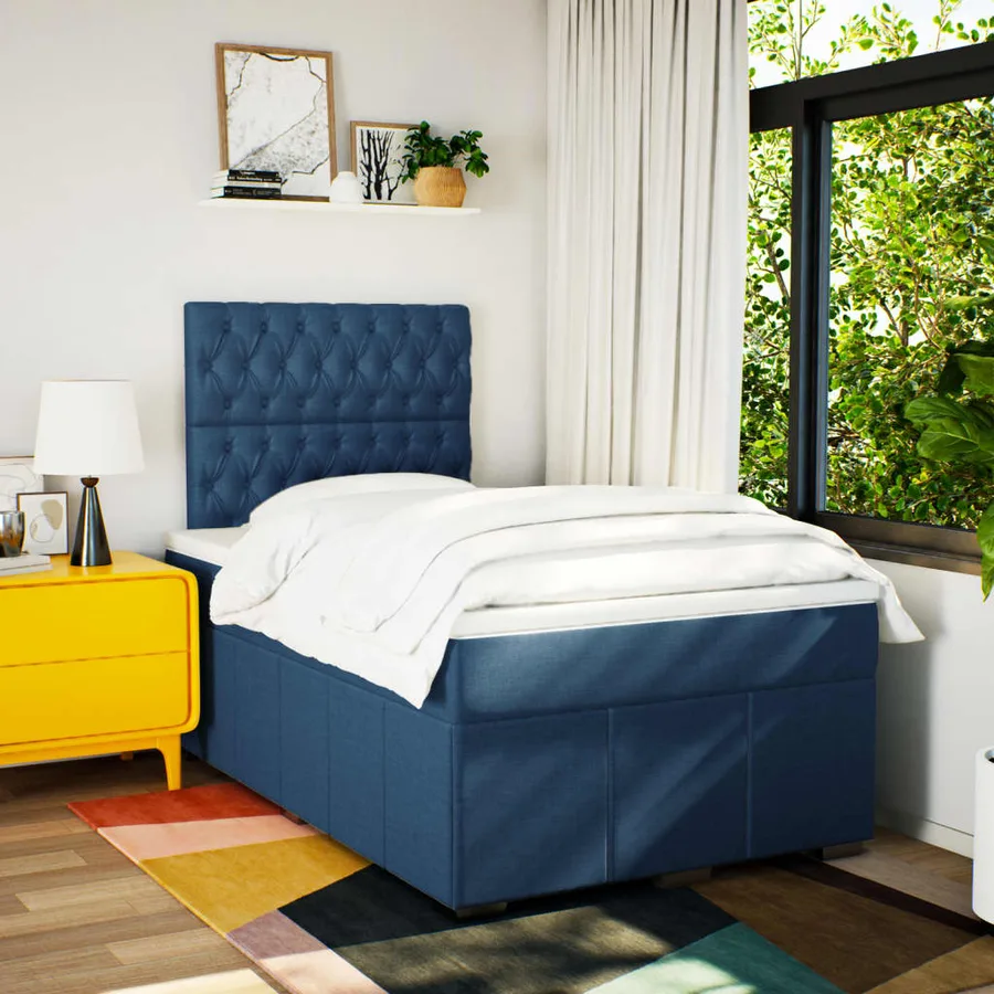 Sommier à lattes de lit avec matelas Bleu 120x200 cm Tissu - 3