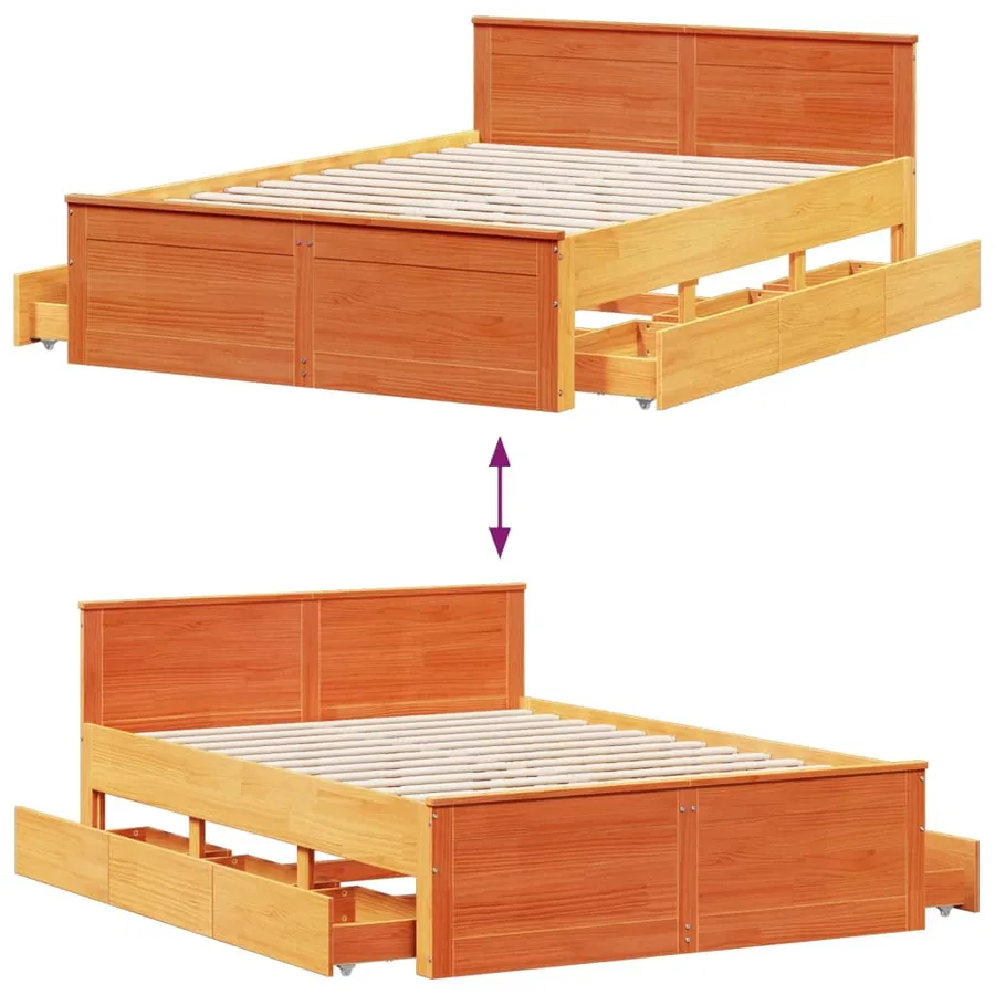 Cadre de lit sans matelas avec tête de lit brun cire 150x200 cm - 10