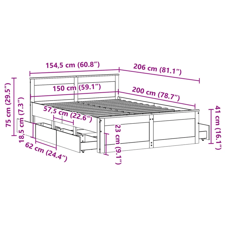 Cadre de lit sans matelas avec tête de lit brun cire 150x200 cm - 13