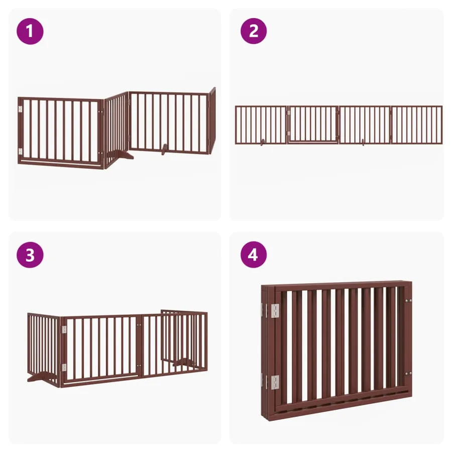 Porte pour chien pliable à 4 panneaux, marron, 320 cm, bois de peuplier - 7