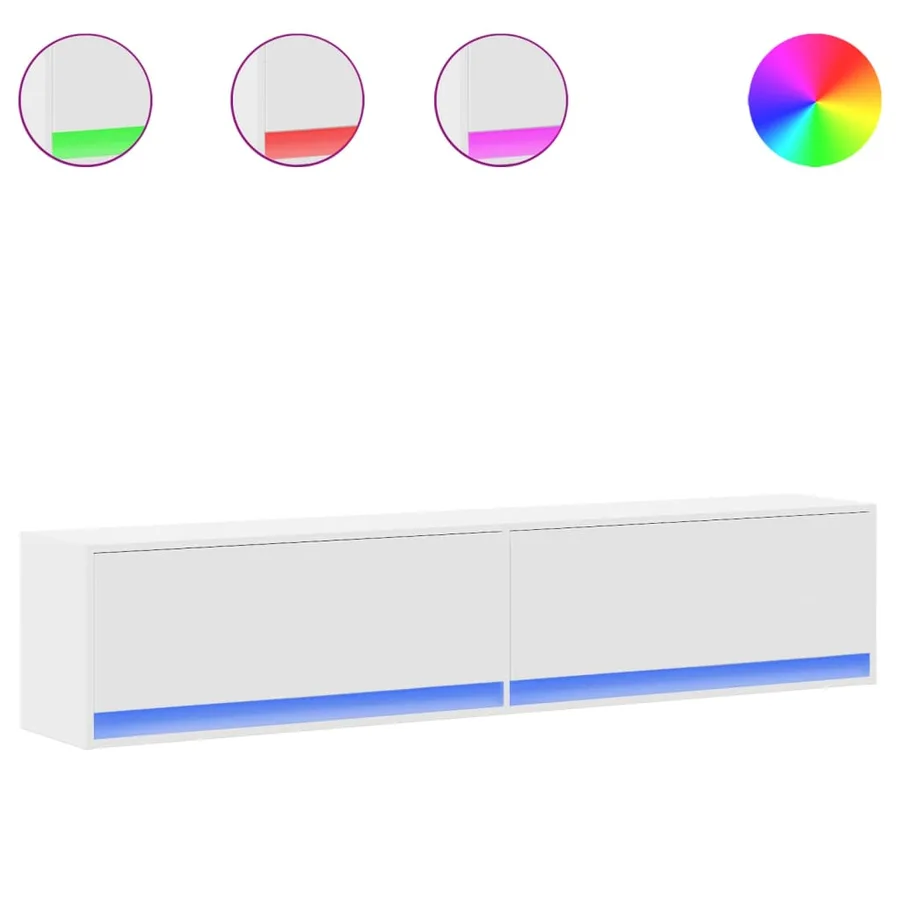 Meuble TV mural avec LED blanc 180x31x38 cm - 2