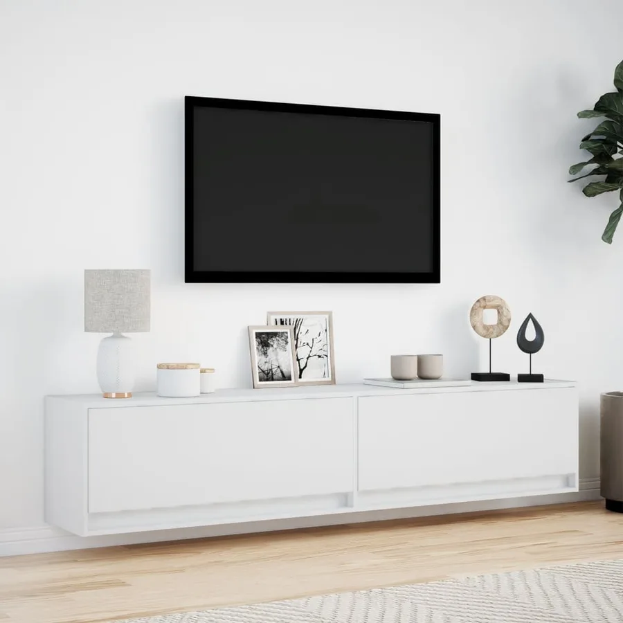 Meuble TV mural avec LED blanc 180x31x38 cm - 4