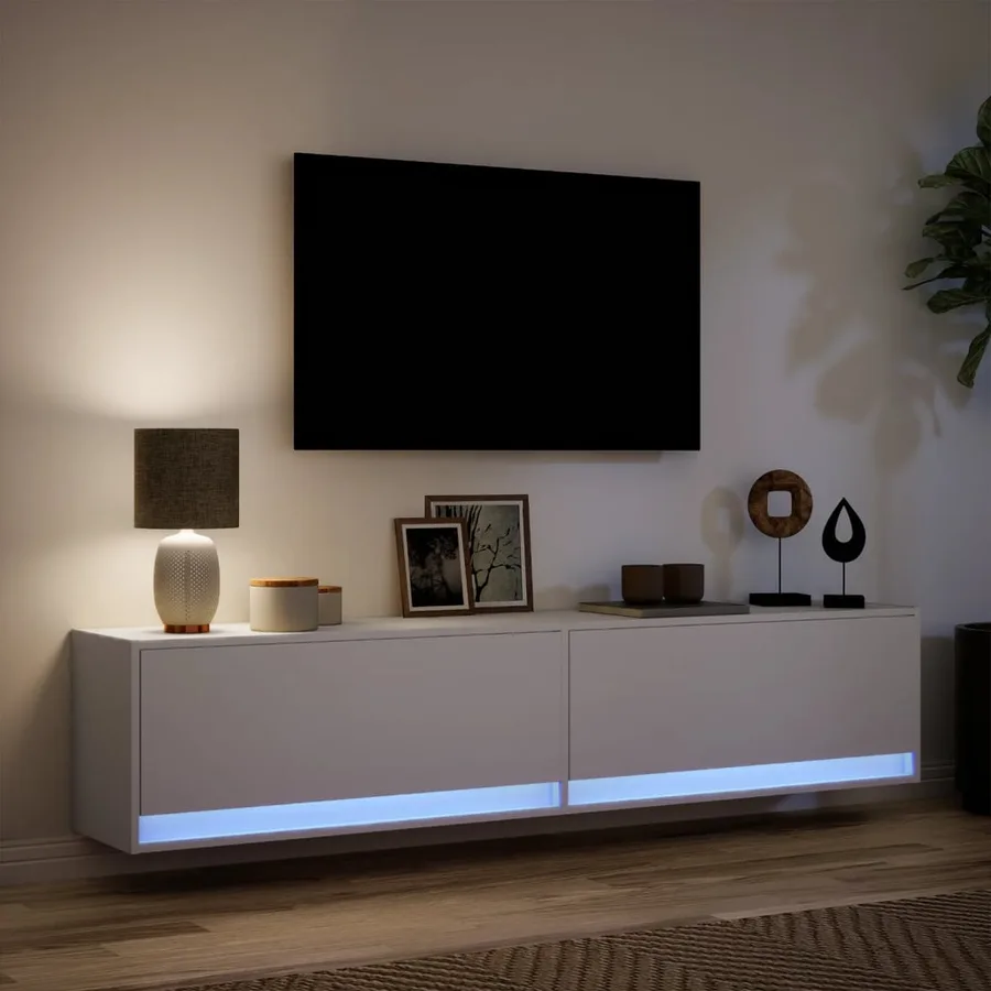 Meuble TV mural avec LED blanc 180x31x38 cm - 5
