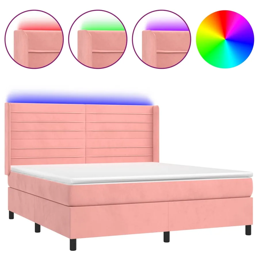 Sommier à lattes de lit matelas et LED Rose 180x200 cm Velours - 2