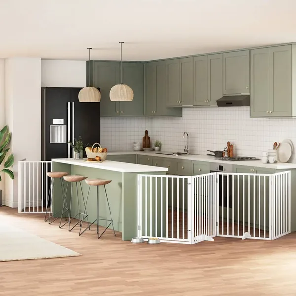 Barrière pour chien porte pliable 8panneaux blanc bois peuplier