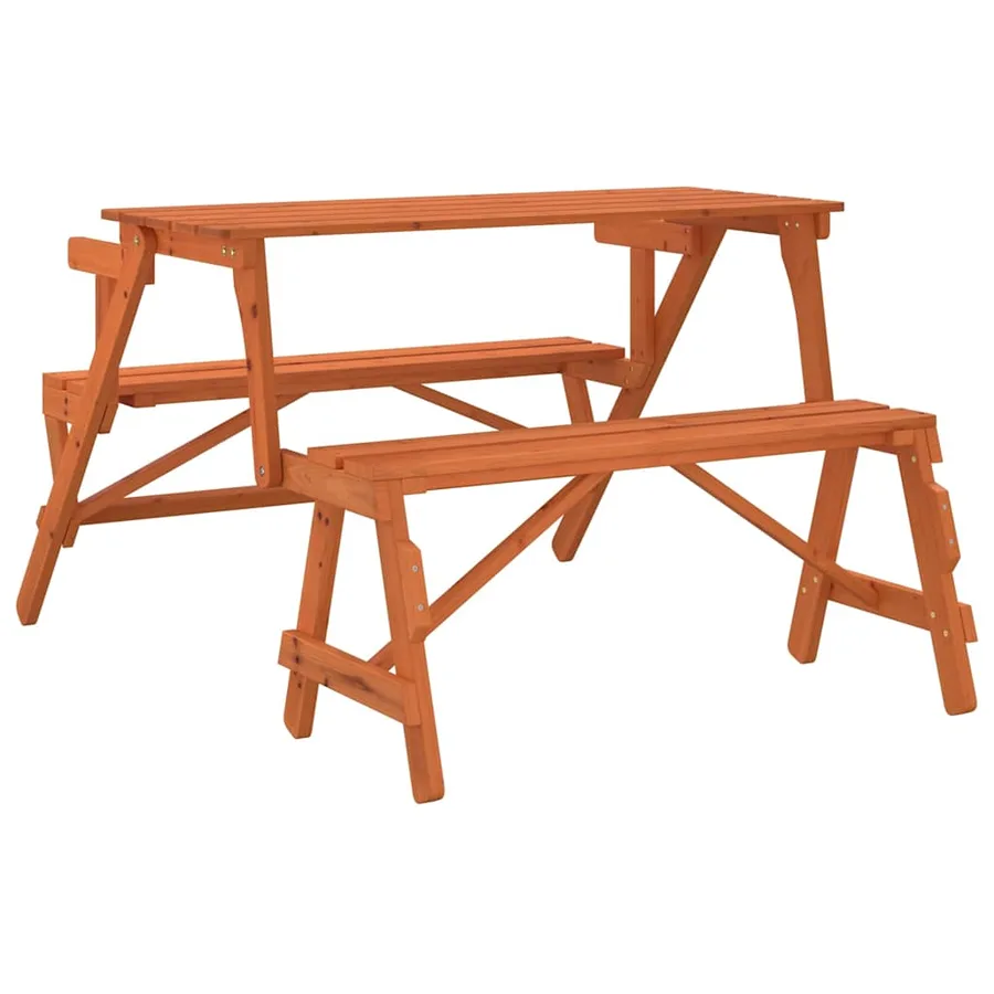 Table de pique-nique avec bancs sapin massif 2 en 1 convertible - 6