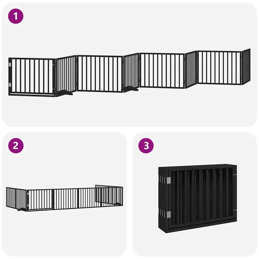 Barrière pour chien porte pliable 8 panneaux noir bois peuplier - 5
