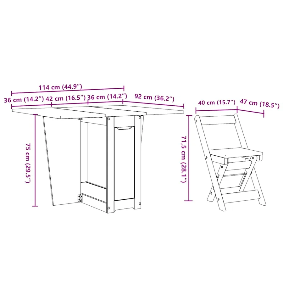 Ensemble à manger papillon 5 pcs Corona pliable blanc bois pin - 14