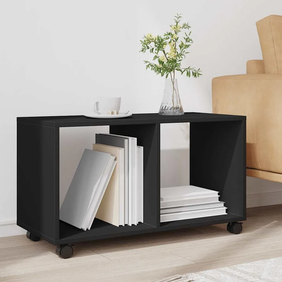 Armoire à roulettes noir 72x33x42,5 cm bois d'ingénierie - 3