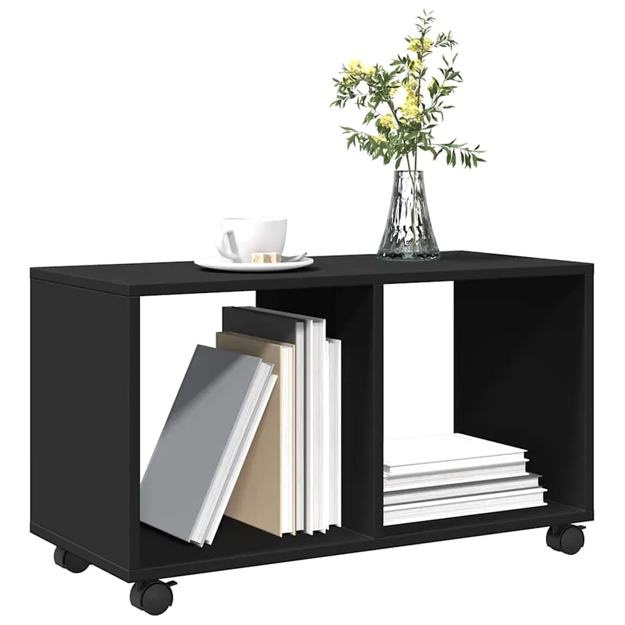 Armoire à roulettes noir 72x33x42,5 cm bois d'ingénierie - 4