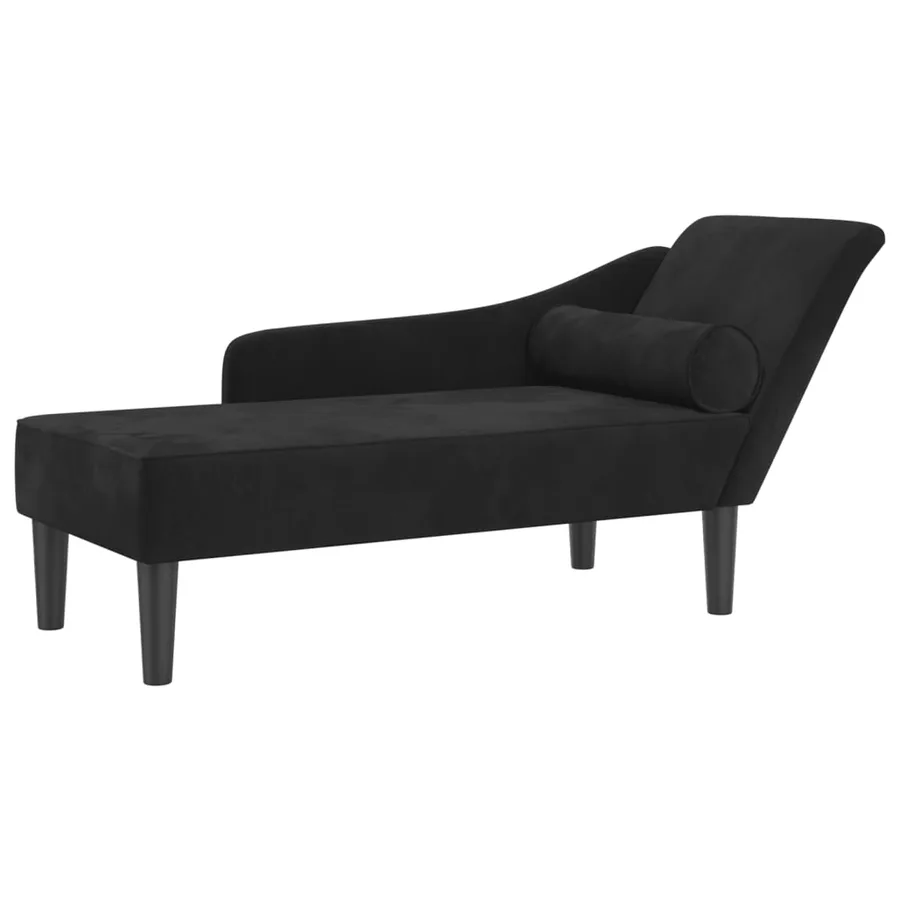 Chaise longue avec coussins noir velours - 2