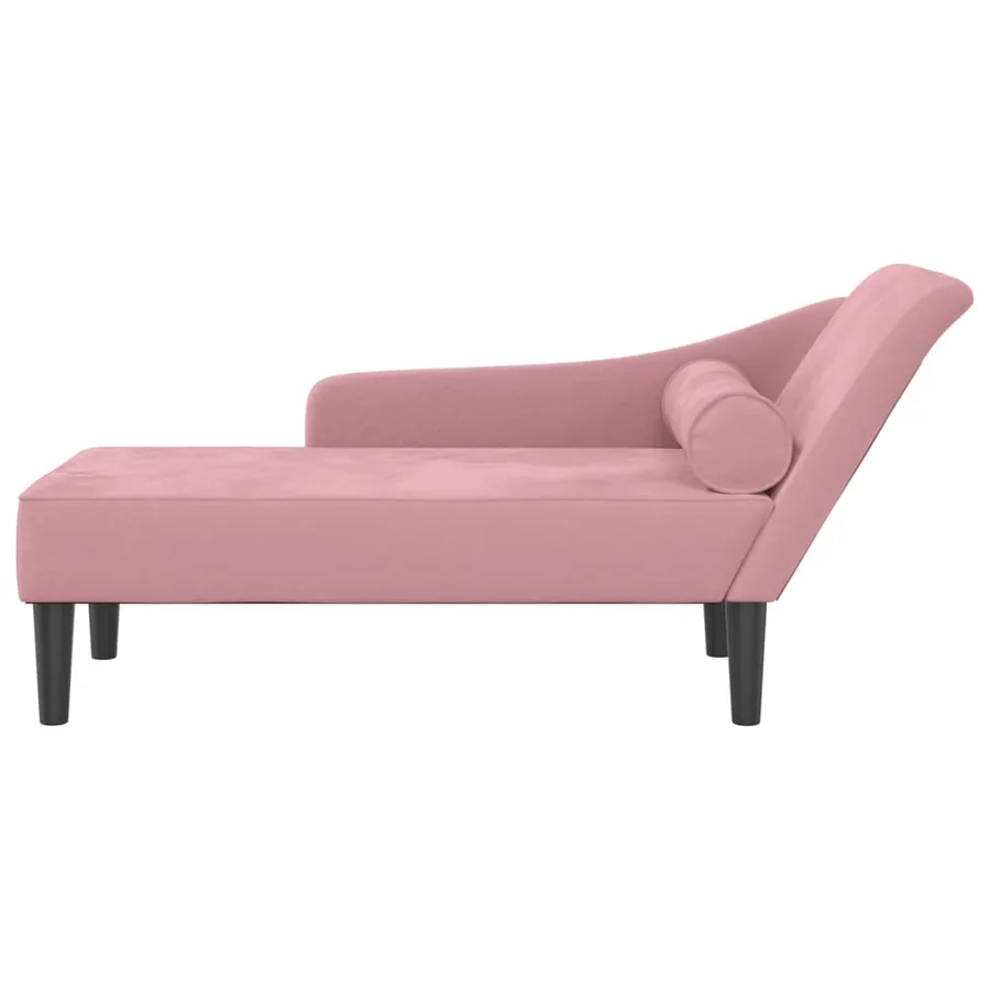 Chaise longue avec coussins rose velours - 3