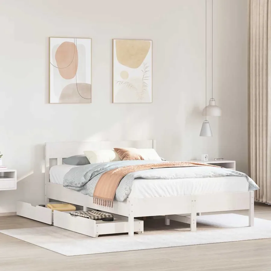 Cadre de lit sans matelas blanc 135x190 cm bois de pin massif