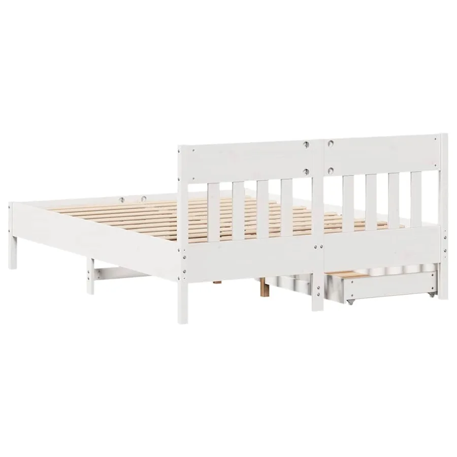 Cadre de lit sans matelas blanc 135x190 cm bois de pin massif - 8