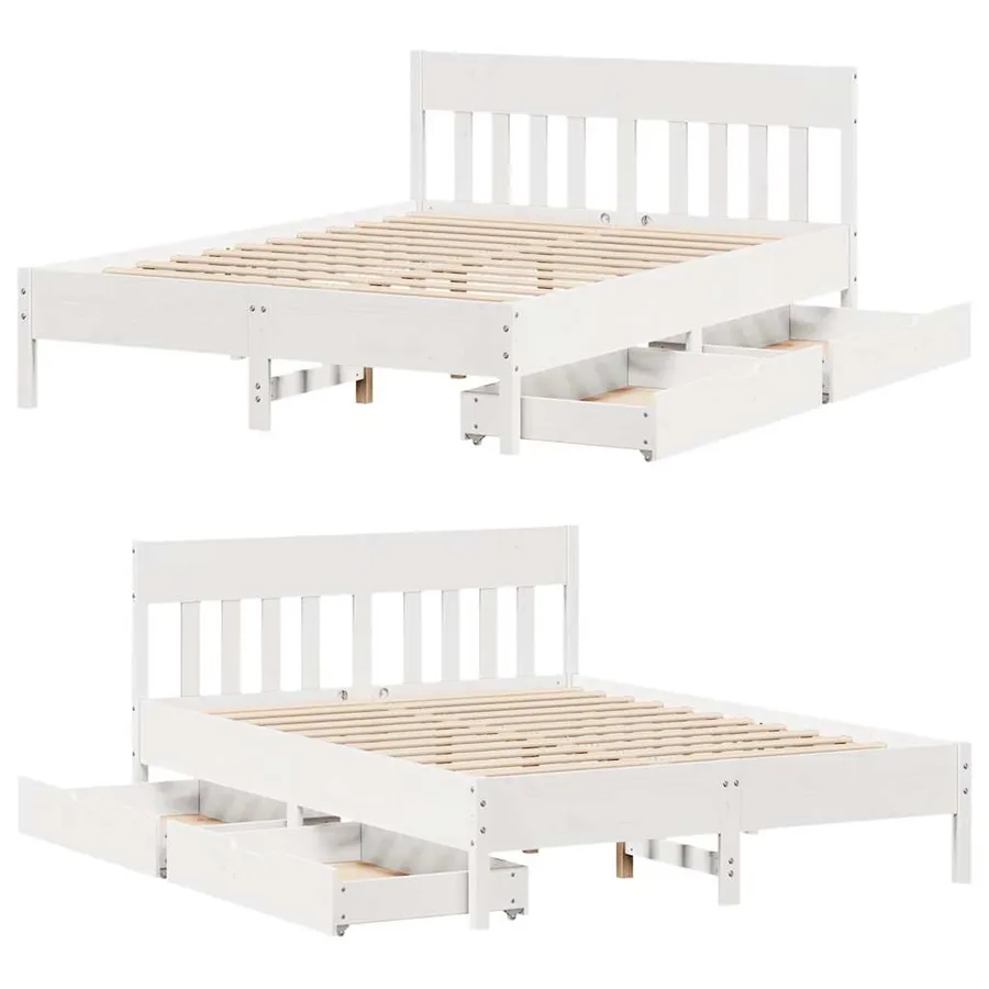 Cadre de lit sans matelas blanc 135x190 cm bois de pin massif - 9