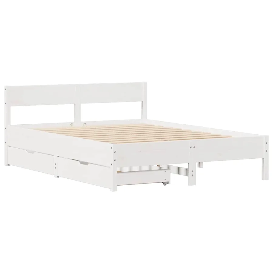 Cadre de lit sans matelas blanc 135x190 cm bois de pin massif - 3