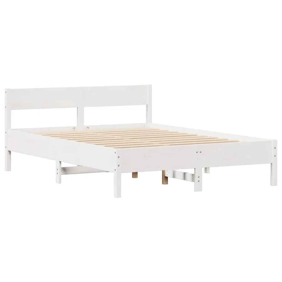 Cadre de lit sans matelas blanc 135x190 cm bois de pin massif - 5