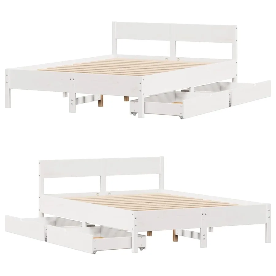 Cadre de lit sans matelas blanc 135x190 cm bois de pin massif - 9
