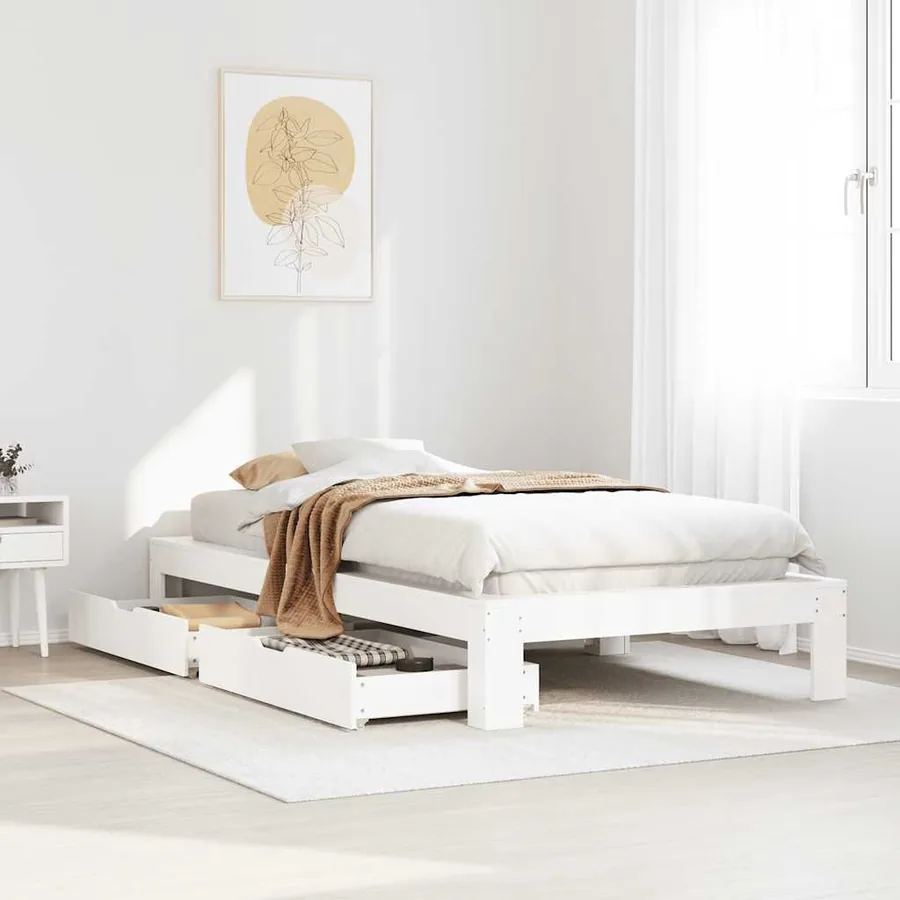Cadre de lit sans matelas blanc 75x190 cm bois de pin massif