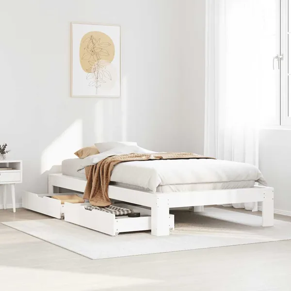 Cadre de lit sans matelas blanc 75x190 cm bois de pin massif