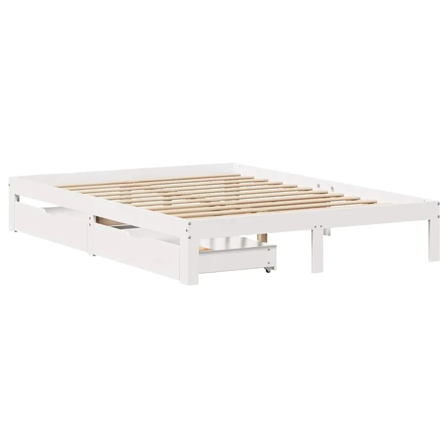 Cadre de lit avec tiroirs sans matelas blanc 150x200 cm - 3