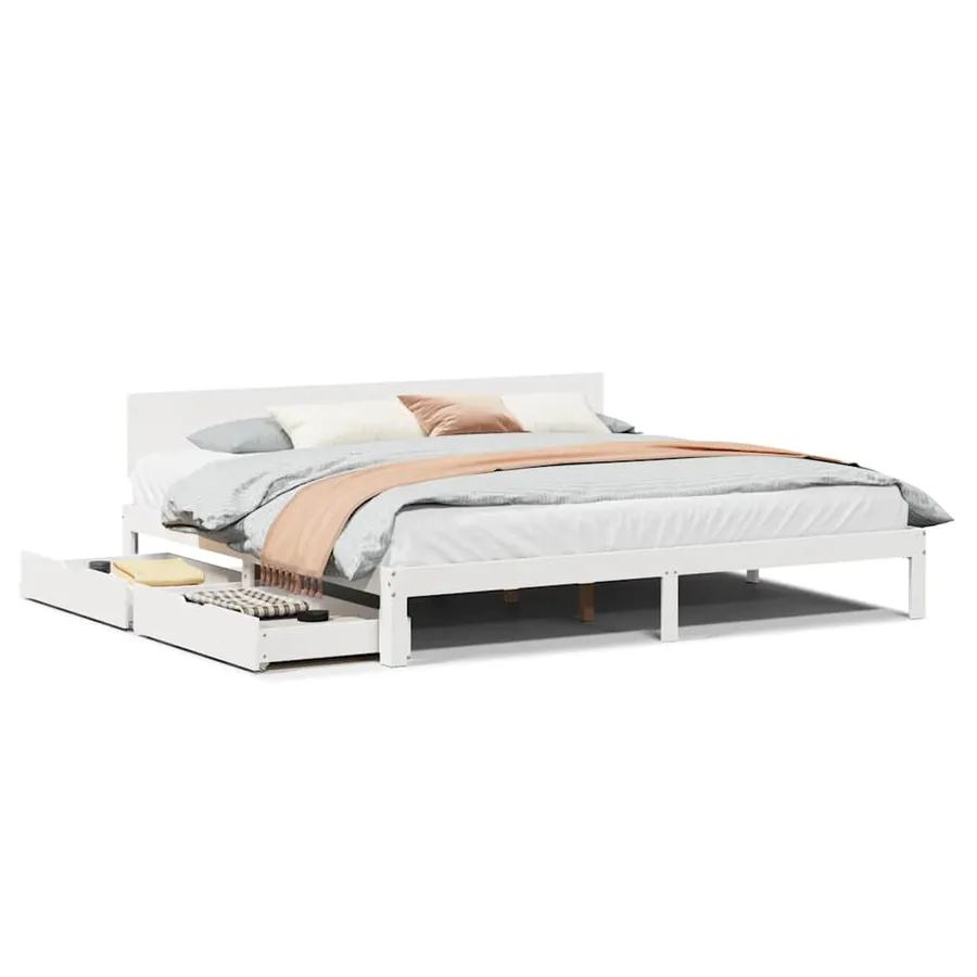 Cadre de lit avec tiroirs sans matelas blanc 200x200 cm - 2