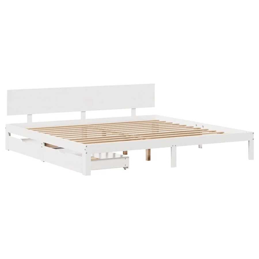 Cadre de lit avec tiroirs sans matelas blanc 200x200 cm - 3