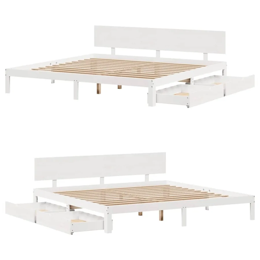Cadre de lit avec tiroirs sans matelas blanc 200x200 cm - 9