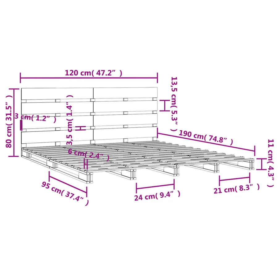 Cadre de lit sans matelas blanc bois de pin massif - 12