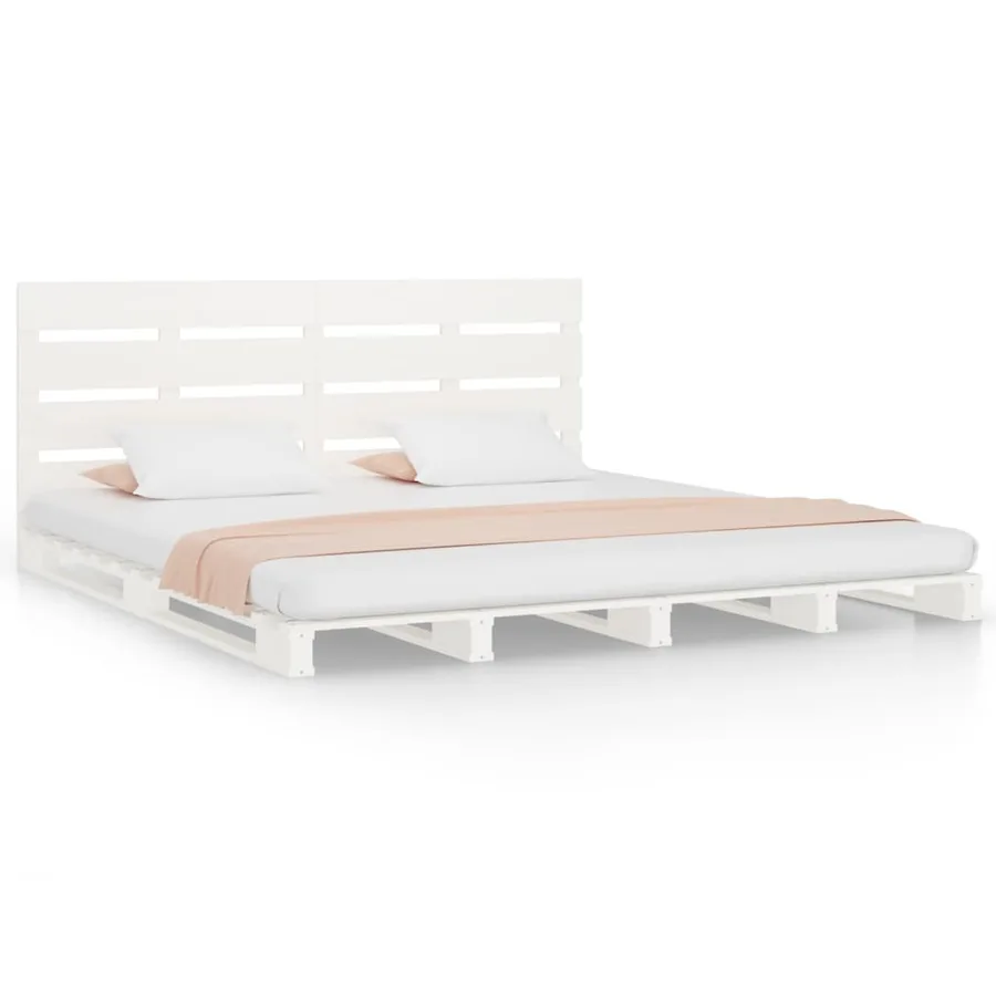 Cadre de lit sans matelas blanc bois de pin massif - 2