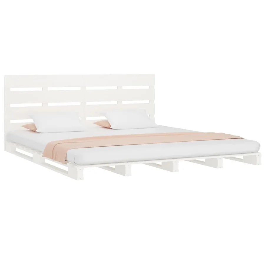 Cadre de lit sans matelas blanc bois de pin massif - 4