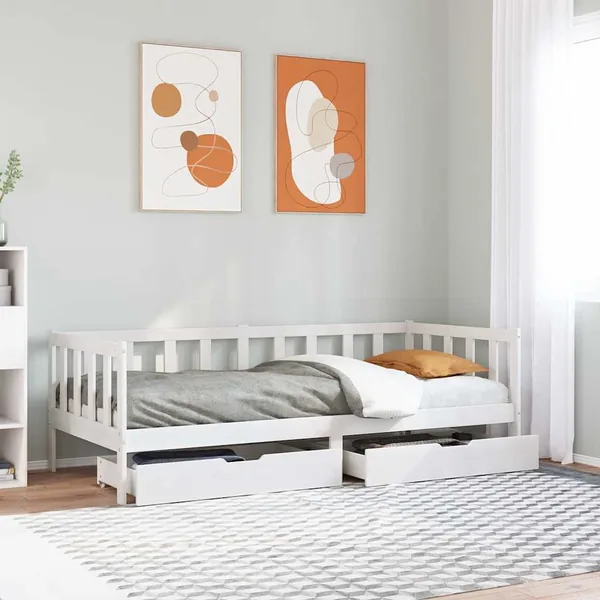 Lit de jour et tiroirs sans matelas blanc 90x190 cm bois massif