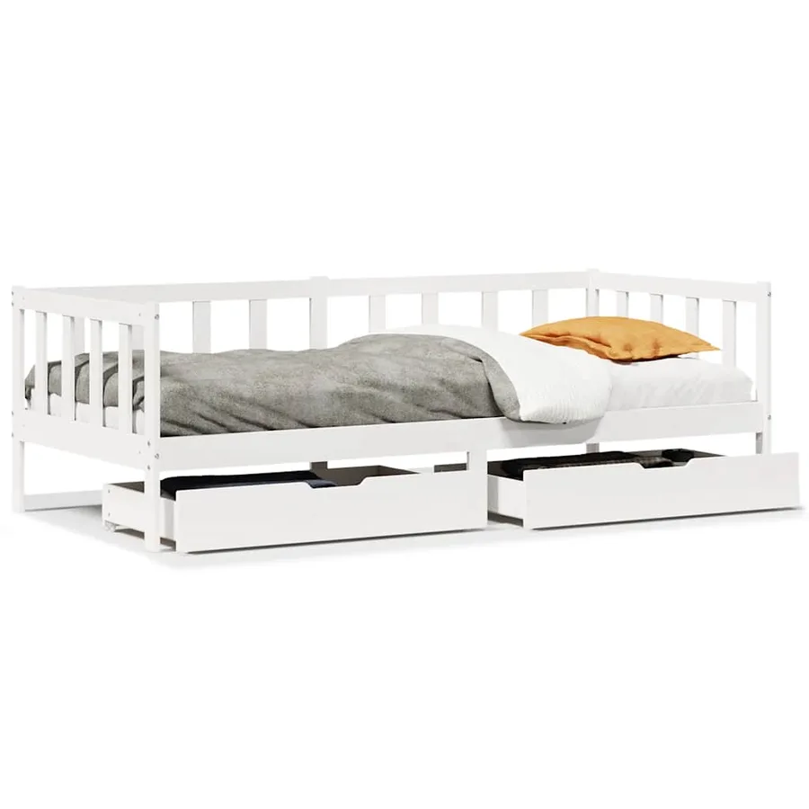 Lit de jour et tiroirs sans matelas blanc 90x190 cm bois massif - 2
