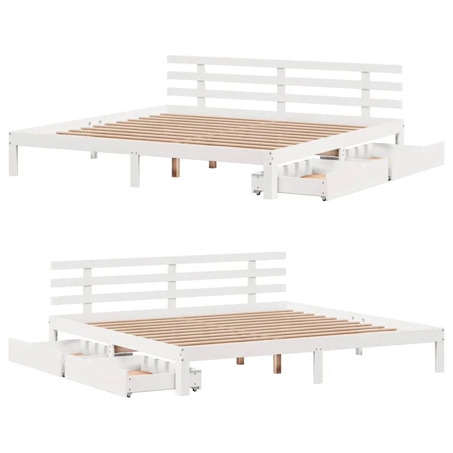 Cadre de lit avec tiroirs sans matelas blanc 180x200 cm - 9