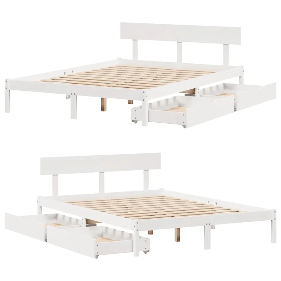 Cadre de lit sans matelas blanc 135x190 cm bois de pin massif - 9