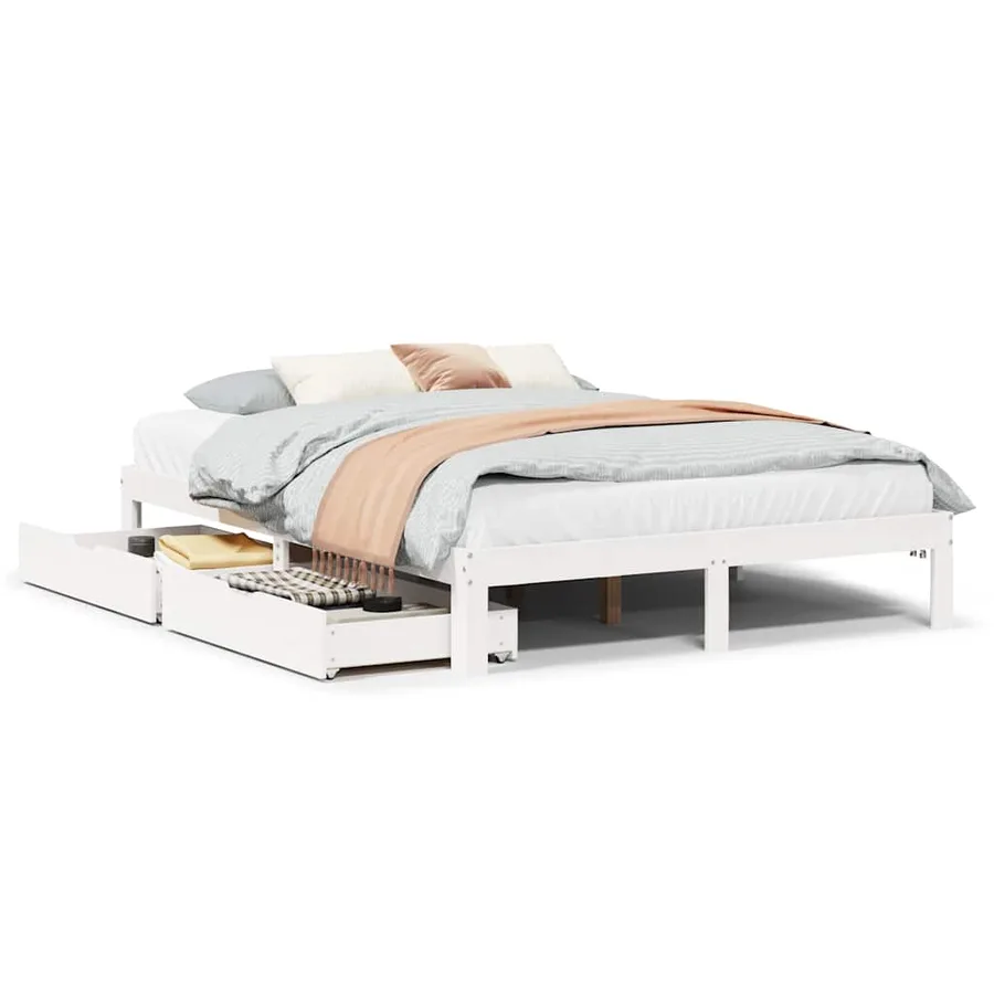 Cadre de lit avec tiroirs sans matelas blanc 120x200 cm - 2