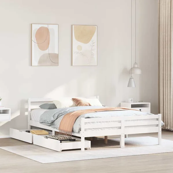 Cadre de lit sans matelas blanc 135x190 cm bois de pin massif