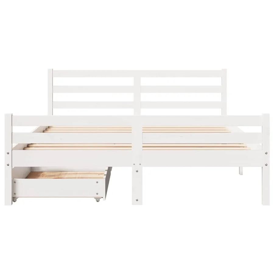 Cadre de lit sans matelas blanc 135x190 cm bois de pin massif - 4