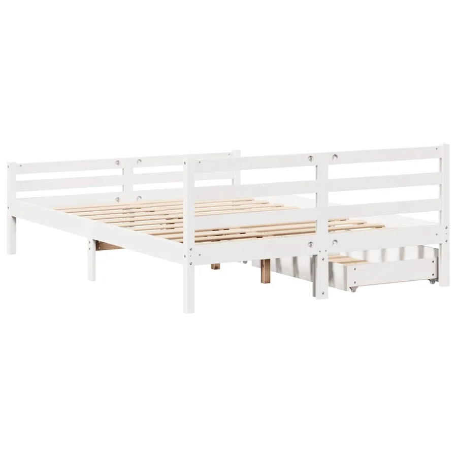 Cadre de lit sans matelas blanc 135x190 cm bois de pin massif - 6