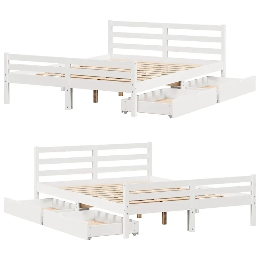 Cadre de lit sans matelas blanc 135x190 cm bois de pin massif - 9
