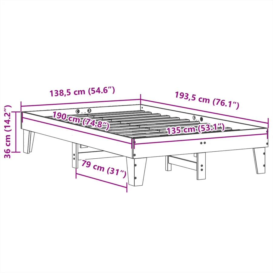 Cadre de lit sans matelas 135x190 cm bois de pin massif - 9