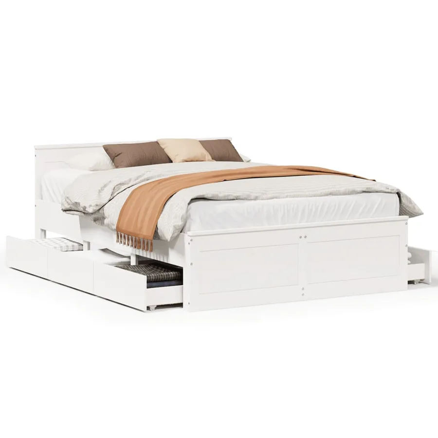 Cadre de lit sans matelas avec tête de lit blanc 140x200 cm pin - 2
