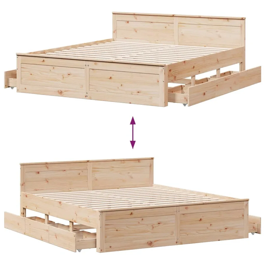 Cadre de lit sans matelas avec tête de lit 200x200 cm bois pin - 10