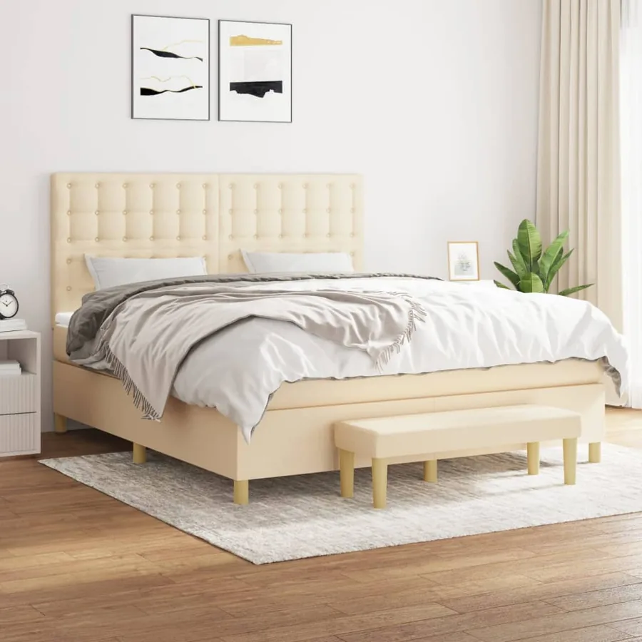 Sommier à lattes de lit avec matelas Crème 160x200 cm Tissu