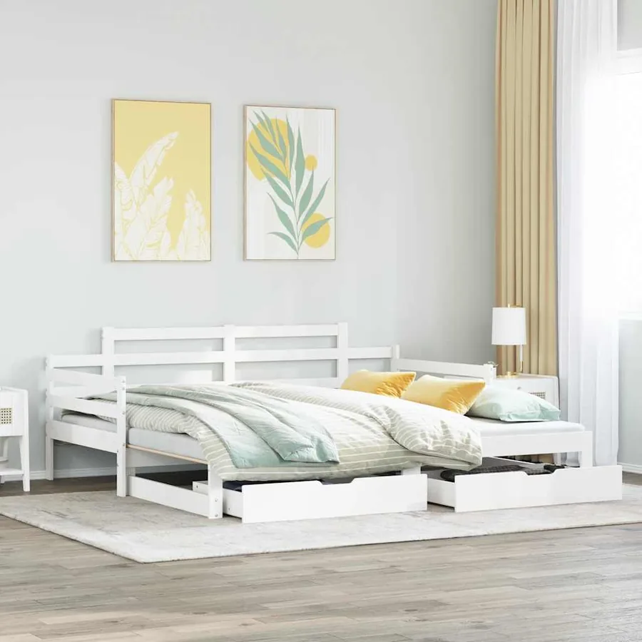 Lit de jour avec gigogne et tiroirs sans matelas blanc 80x200cm