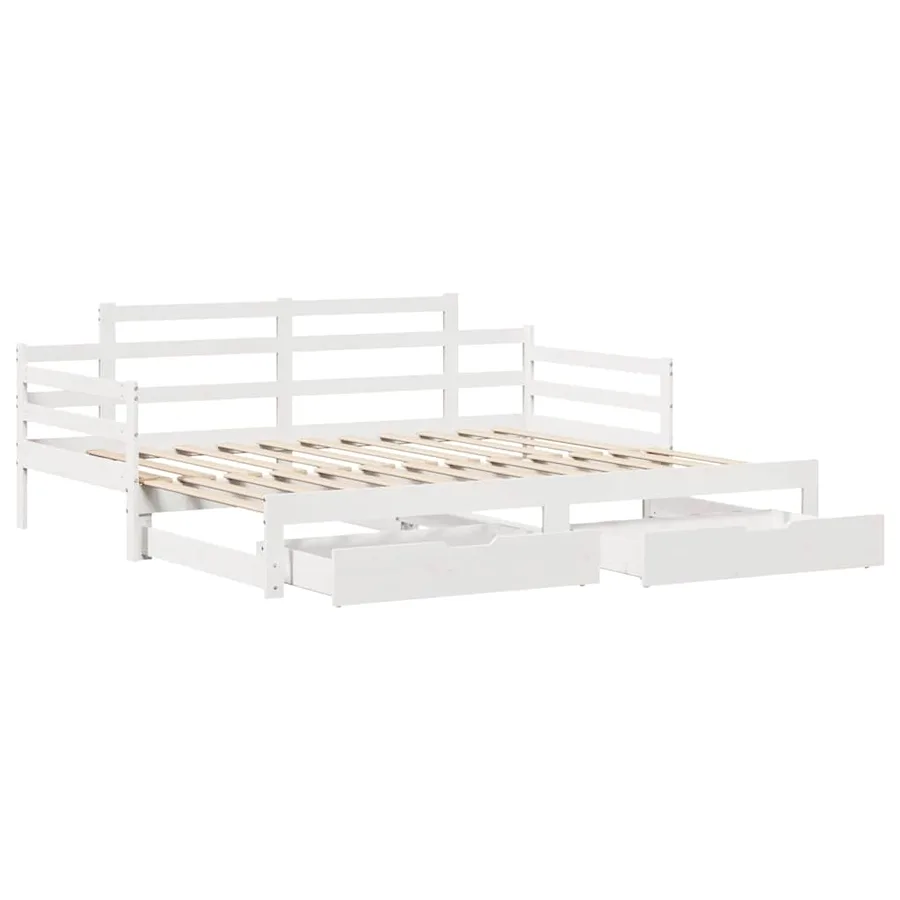 Lit de jour avec gigogne et tiroirs sans matelas blanc 80x200cm - 3