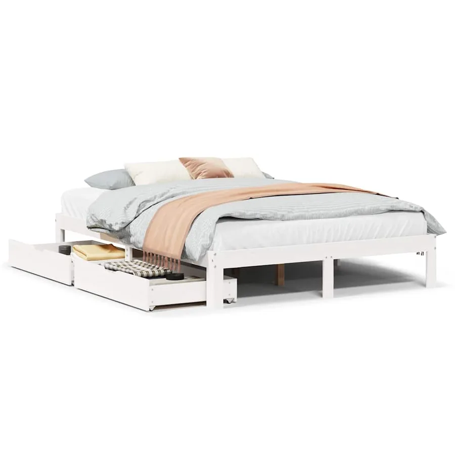 Cadre de lit avec tiroirs sans matelas blanc 135x190 cm - 2