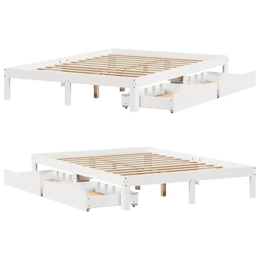 Cadre de lit avec tiroirs sans matelas blanc 135x190 cm - 9
