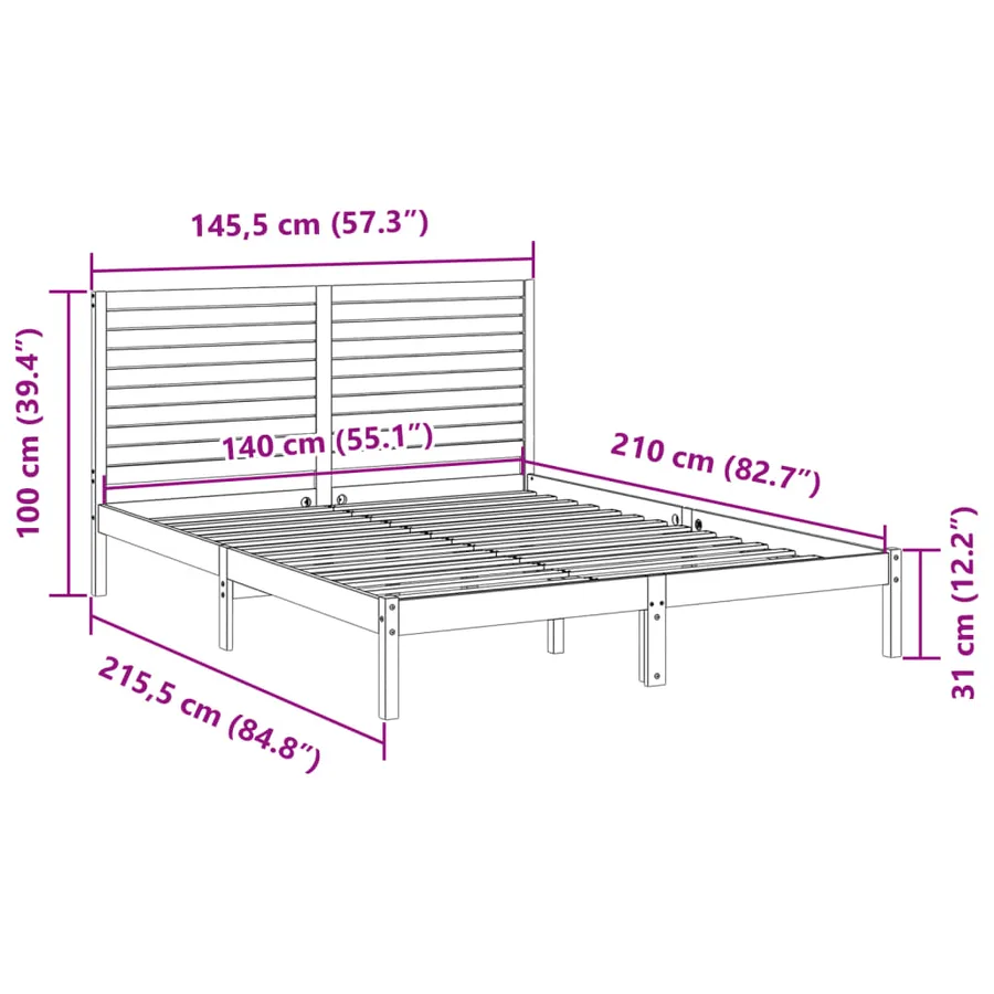 Cadre de lit extra long sans matelas 140x210 cm bois massif - 9