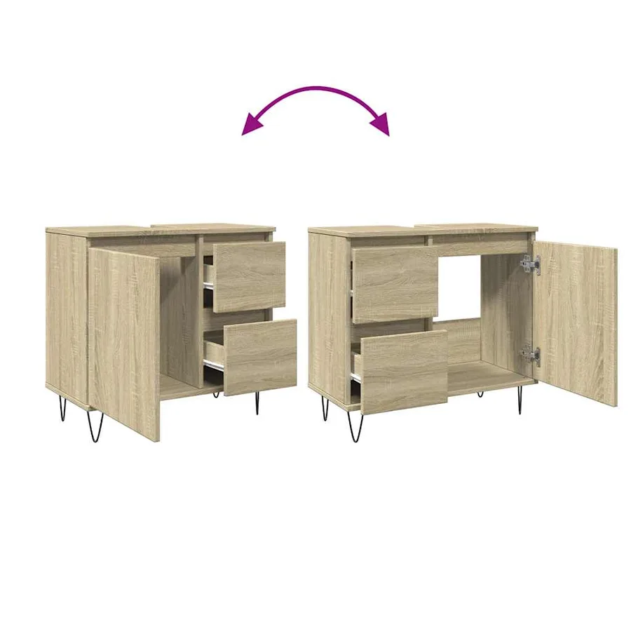 Armoire salle de bain chêne sonoma 65x33x60 cm - 7